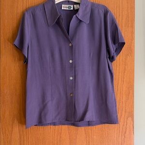 Purple Button-Up Short Sleeve Silk top  NWT